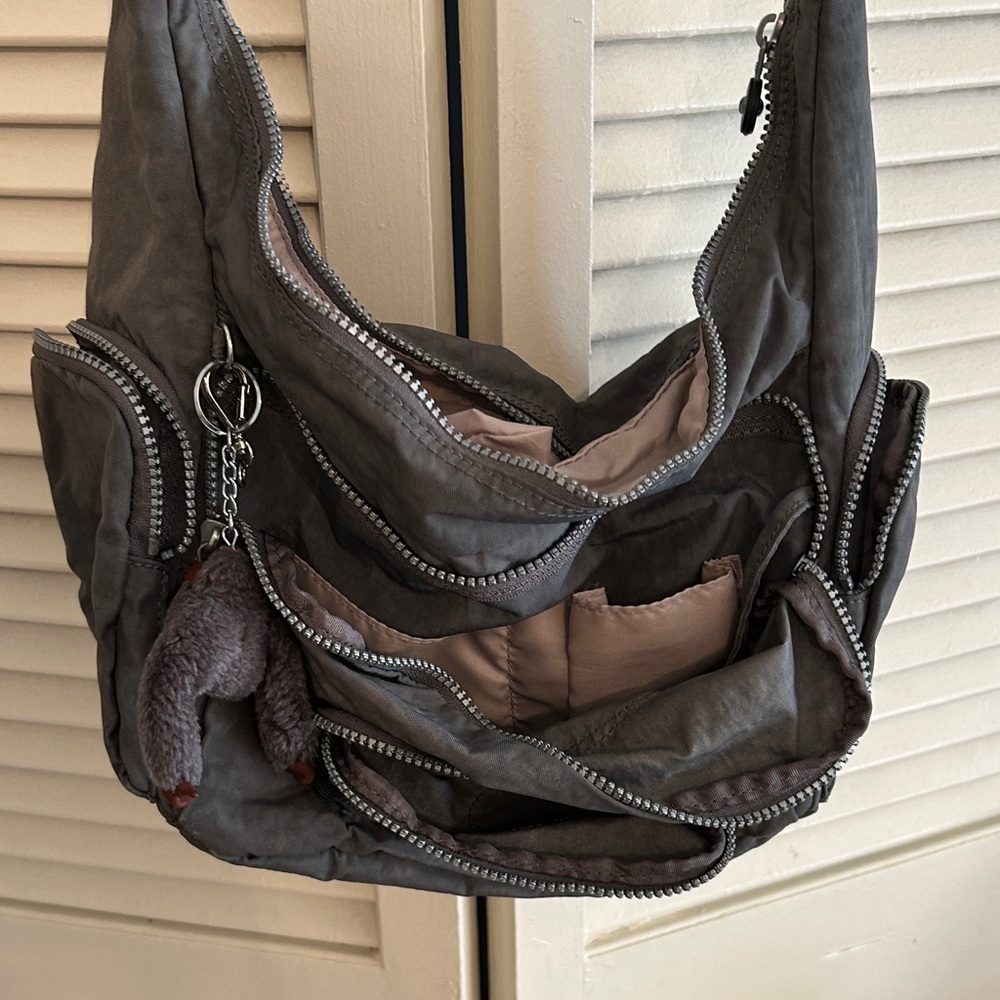 Kipling Charcoal Shoulder Bag with Keychain